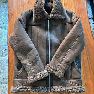 Child Real Leather Sherpa Jacket – Size 5–7 Years | Warm Aviator Style